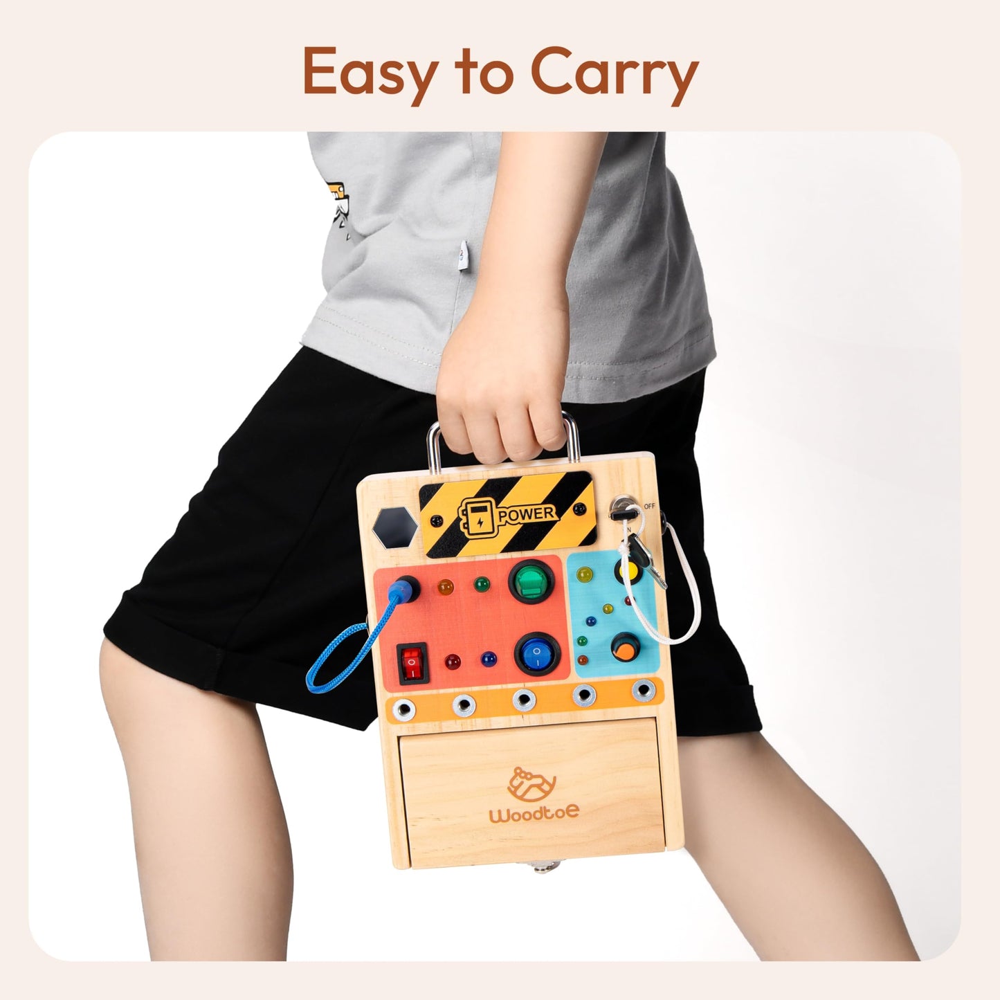 Woodtoe Montessori Toys for Toddler 3 4 5 Year Old, 3-in-1 Busy Board with LED Light Switch, Screwdriver Board Set, Lock and Key Toy, Educational Sensory Toys, Fine Motor Skill Birthday Toys for Kids