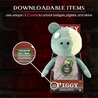 PIGGY ZomPiggy Plush Stuffed Animal Toy with Light Up Eye and Sounds, 13"