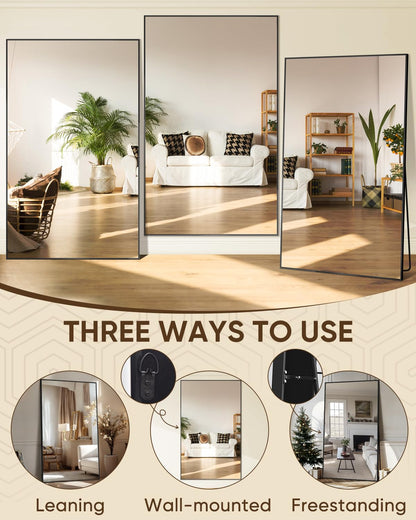 Antok Full Length Mirror, 72"x44" Floor Mirror, Floor Standing Freestanding Full Body Mirror with Stand for Bedroom, Hanging Mounted for Living Room Cloakroom, Black