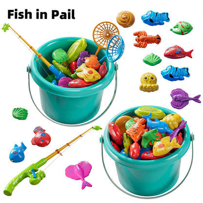 TEMI Magnet Fishing Game for Kids 4-8, Fish Toys for Kids 3-5, Bathtub Floating Fishing Pole, Water Table Pool with Rod Net, Summer Water Play Indoor and Outdoor, Gifts for Holiday for Boy and Girls