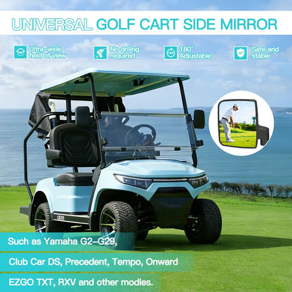 Cenulavo Golf Cart Mirrors, No Drilling Side Rear View Mirrors for Club Car EZGO Yamaha, Clamp On Foldable Wide Angle Anti-Vibration, Fits 0.75" 1" 1.25" Square Tube