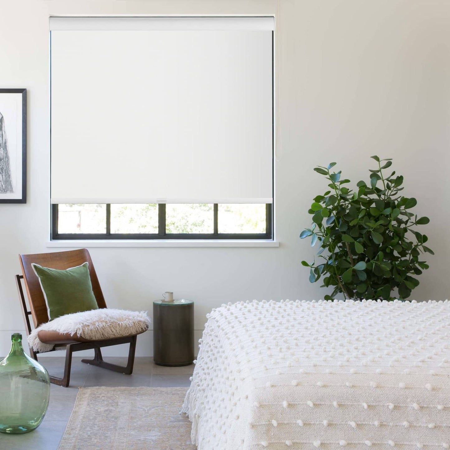 Persilux Free-Stop Cordless 100% Blackout Blinds for Window Shades with Linen Look Textured Fabric (White, 21" W x 72" H) Thermal Insulated Roller Shades for Windows Blinds for Home, Bedroom, Door