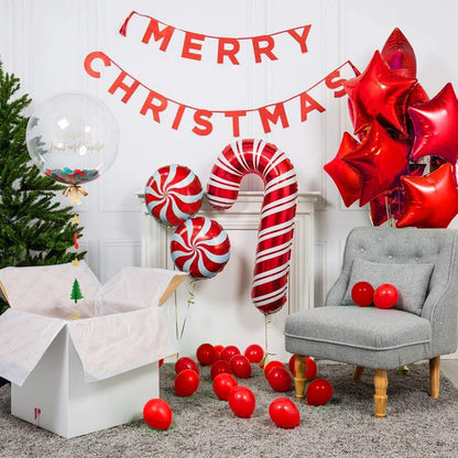 BONROPIN Christmas Balloon Garland Arch kit with Christmas Red White Candy Balloons Gift Box Balloons Red Star Balloons for Xmas Party Decorations