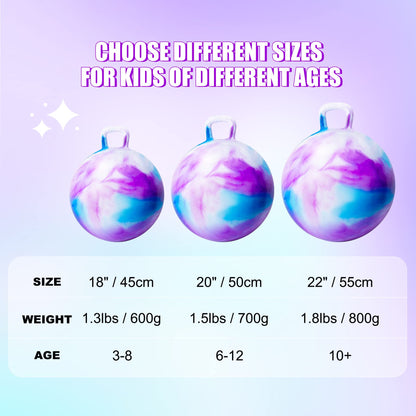 ZOOJOY Hopper Ball, Hopping Toys for Kids, 20 inch Bouncy Ball with Handle for Boys Girls Aged 5-12, Inflatable Clouds Bounce Hopper Toy with Pump