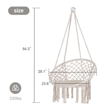 SUNCREAT Hammock Chair Macrame Swing with Side Pocket, Hanging Cotton Rope Hammock Swing Chair for Indoor and Outdoor Use, 330 lbs Capacity, Pack of 2, Beige