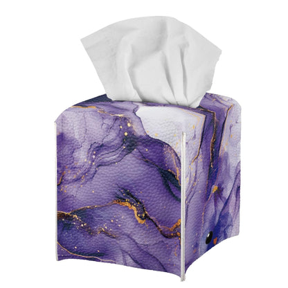 ZFRXIGN Purple Marble Print Tissue Box Cover for Kids Adults Leather Square Tissue Box Holder Case Facial Paper Organizer Dispenser for Bathrobe Bedroom Night Stand Office Vanity