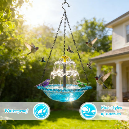 Hanging Solar Bird Bath Fountain - 3 Layers Outdoor Hanging Bird Bath with Solar Fountain, Hanging Bird Bath with Flowing Water for Outdoors Patio Backyard Lawn Garden Decor (Blue)