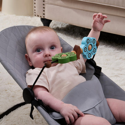 WYFWFDF Toy Bar Compatible with Baby Bjorn Bouncer Toy Bar for Baby Bouncer, Durable Wooden Infants Bouncer Attachment, Rotatable Sensory Toys, Easy to Use Accessory (Blue Green)