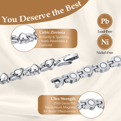 Feraco Magnetic Bracelet for Women Titanium Steel Magnetic Bracelet with Neodymium Magnets & Sparkling Crystals, Christmas Jewelry Gifts (Silver)