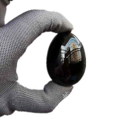 Sunshcat Natural Black Obsidian Egg Shaped Meditation Chakra and Home Decor Balance Crystals and Healing Stones Statue Set,35 * 50mm Easter and Thanksgiving Gift,with Wooden Bracket