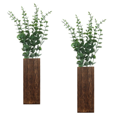Wuyituart 2 Pack Wood Wall Planter Vase with Artificial Plants Rustic Fake Greenery Wall Art Decor, Brown