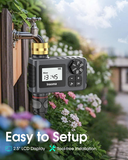 Water Timer with Brass Inlet & Outlet for Outdoor Garden Hose, Hose Timer with Rain Delay/Manual Mode, Automatic Drip Irrigation Controller System for Lawn Yard Garden Watering