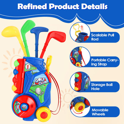 SUPER JOY Toddler Golf Set, Kids Golf Cart with 4 Clubs & 8 Balls, Indoor Outdoor Kid Golf Clubs for 3-5 Boys Girls, Mini Golf Birthday Gifts for Baby 3-5 Years Old