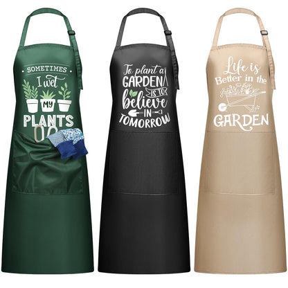 Breathffy 3 Pcs Funny Gardening Aprons for Women Waterproof Garden Apron with Pockets Floral Aprons for Gardener Plant Lover Gifts for Mom Grandma Wife Mother's Day Birthday Housewarming