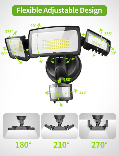 MAGAGUVU 100W LED Security Lights, 11000LM Hardwired Flood Lights with Remote Control, Motion Sensor Outdoor Lights, 3 Adjustable Heads, IP66 Waterproof, Dusk to Dawn Outdoor Lighting for Yard Garage