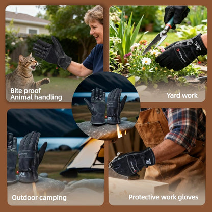AOUCHI Leather Gardening Gloves for Men, Work Gloves for Welding, Mechanics, Construction, Thorn Proof (Black, X-Large)