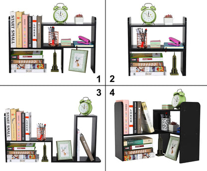 PAG Desk Organizer Desktop Shelf Adjustable Countertop Bookshelf Small Table Shelves Book Organizer Office Organization for Desk, Black