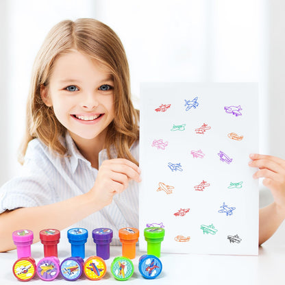 Cinrobiye 24 Pcs Airplane Stampers for Boys Girls, Aviation Party Supplies Favors, Classroom Rewards, Carnival Prizes, Goody Bag Pinata Fillers for Let’s Fly Travel Party