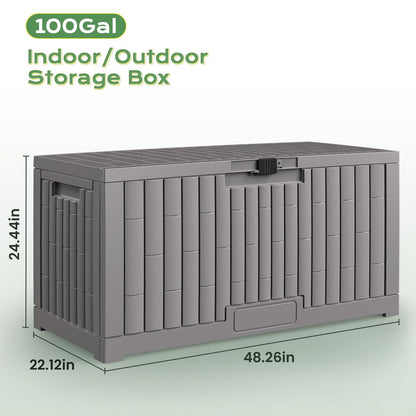 Jocoevol Deck Box 100 Gal, UV Resistant & Waterproof Outdoor Storage Box with Lock, Easy Assemble Storage Bins Container for Pool Patio Garden