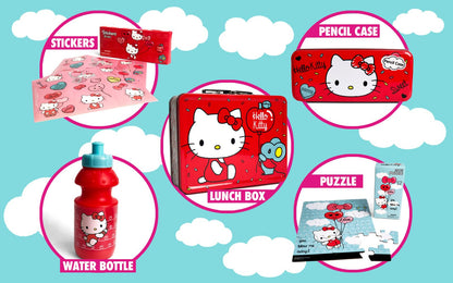 Hello Kitty Gift Set- Hello Kitty Lunch Tin Box, Water Bottle, Puzzle, Stickers, and Pencil Case.
