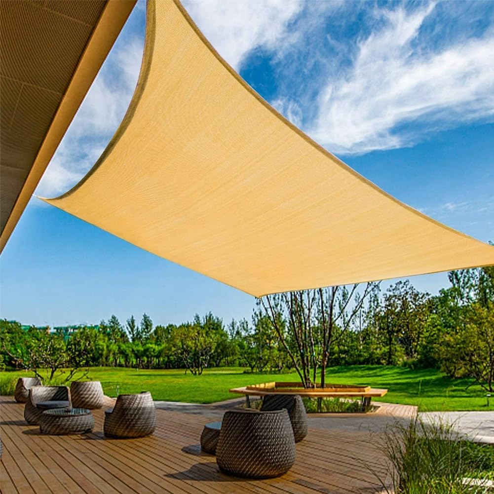 NINXANG Sun Shade Sail Sand Yellow Rectangle 16FTx20FT Permeable Garden Canopy for Outdoor Patio Backyard and Deck Sun Protection Fabric with Fade and Tear Resistance