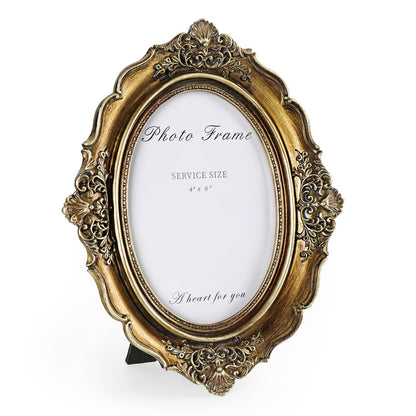 Cuspin 4x6 Vintage Picture Frame, Bronze Gold 4 by 6 Picture Frames Hand-Crafted Resin with Glass Front, Ornate Retro Oval Photo Frame for Wall Hanging and Tabletop Display