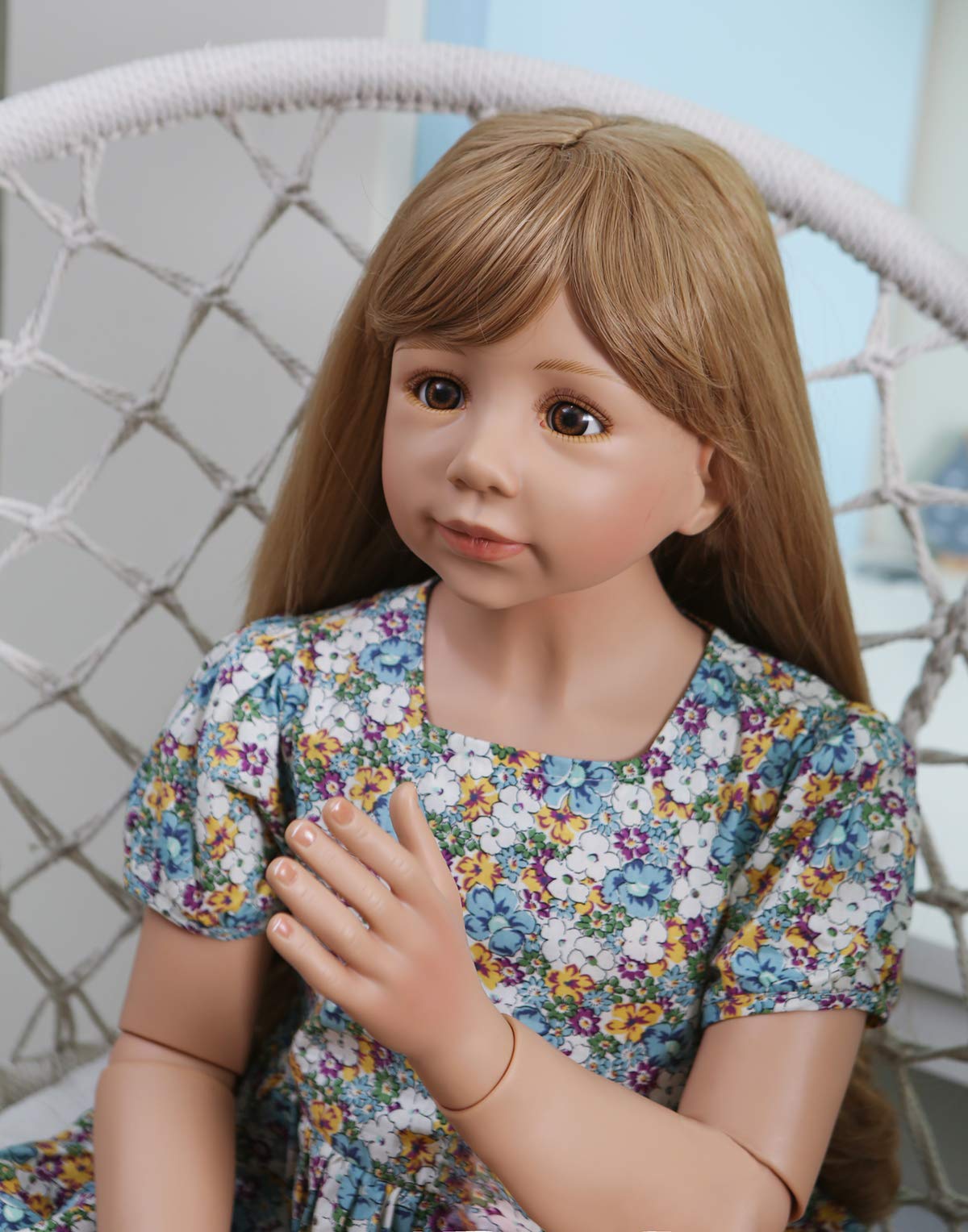 Pinky Reborn 47inch Reborn Toddler Dolls,Huge Baby Full Body Hard Vinyl Masterpiece Doll Real Child Realistic Girl Model Collectible Floral Dress