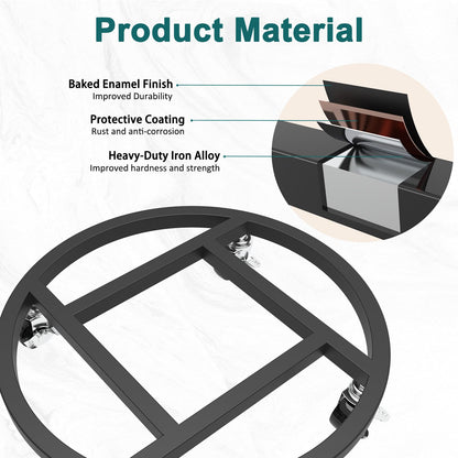 RIDSENIA 2 Pack Metal Plant Caddy with Wheels, 13'' Heavy Duty Round Rolling Planter Tray, Plant Stand with 360° Lockable Casters Wheels Indoor Outdoor Use, Planter Dolly for Flower Pots, Black