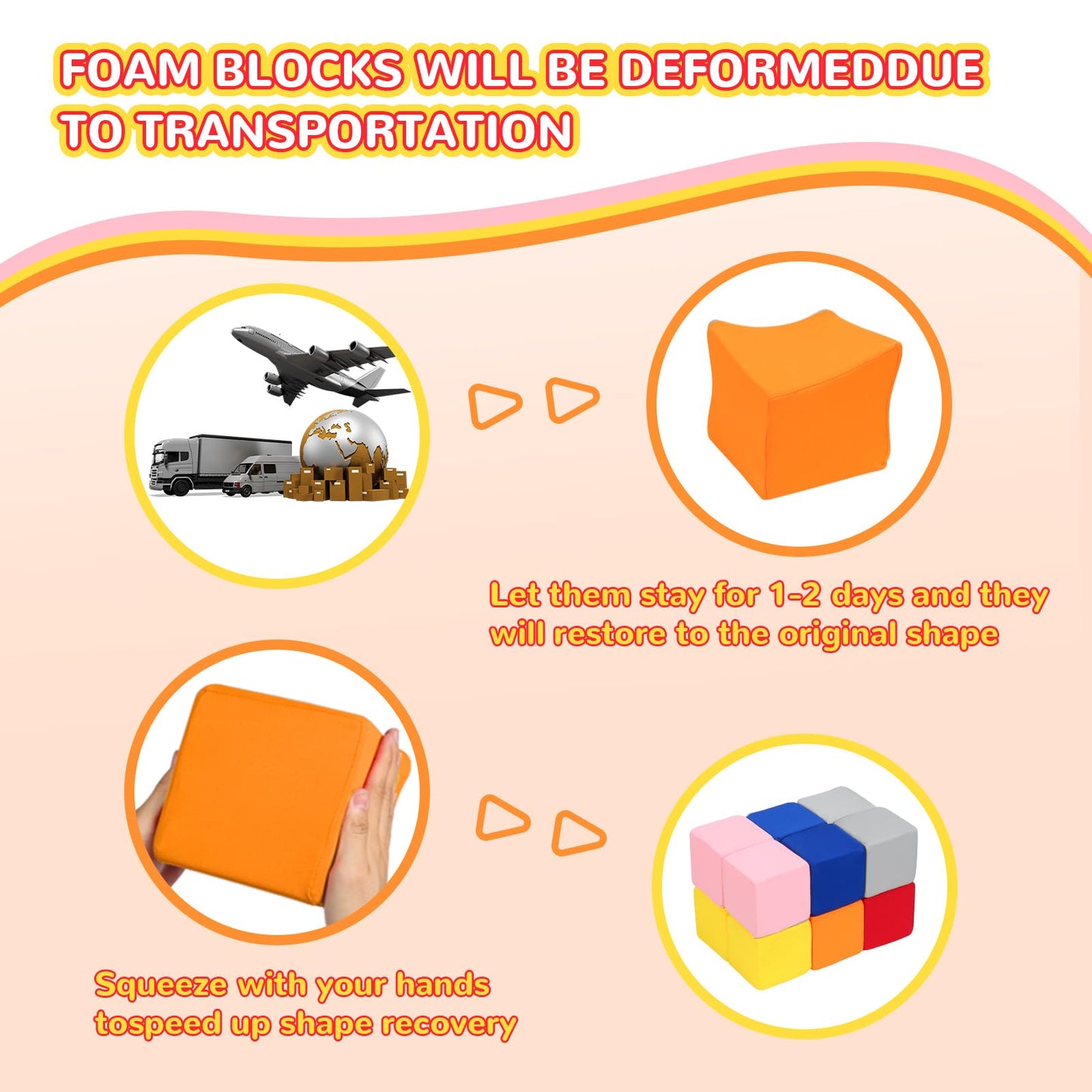 Foam Blocks for Toddlers, 12 Pieces Soft Building Blocks for Kids, Large Foam Cubes Colourful Stacking Block Sets - Throw & Play Toys with Washable Cover(Pink, Dark Blue, Yellow, Orange, Red, Gray)