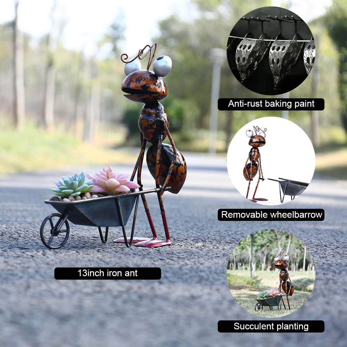 Tooarts Metal Ant Garden Decor Sculpture Home Patio Lawn Yard Indoor Outdoor Statue Ornament with Removable Bucket