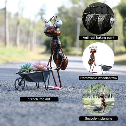 Tooarts Metal Ant Garden Decor Sculpture Home Patio Lawn Yard Indoor Outdoor Statue Ornament with Removable Bucket