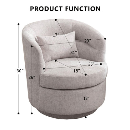 CANMOV Swivel Accent Chair, 360 Degree Round Swivel Barrel Chair with Pillow, Upholstered Comfy Barrel Armchair Single Club Sofa Chair for Living Room,Bedroom, Reading Room, Grey
