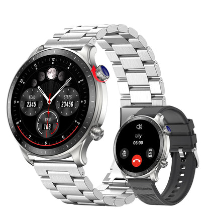 RIVERSONG Smart Watch for Men, 1.43" AMOLED Display with Bluetooth Calling, Heart Rate, Sleep, and SpO2 Monitor, 100+ Sports Modes, for iPhone/Android, Titanium Silver