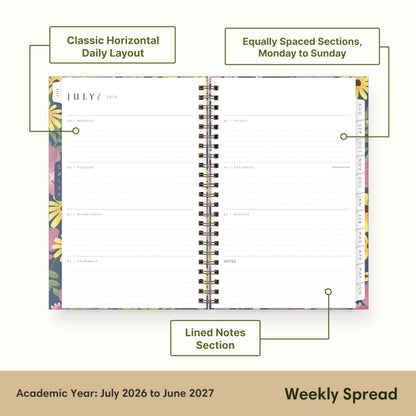 Blue Sky Sustainability 2026-2027 Weekly and Monthly Academic Year Planner Calendar, July 2026 - June 2027, 5" x 8", Flexible Cover From Recycled Plastic, Wirebound, Laminated Tabs, Storage Pocket, Gail