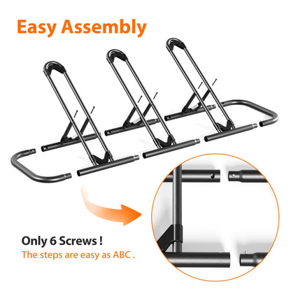 Mr IRONSTONE Bike Rack, Floor Storage Stand for Garage, Indoor/Outdoor Parking Holder, Fits Mountain, Road & Kids Cycles (Black, 3-Slot)