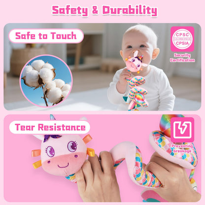 Car Seat Toys for Infants 0-6 months, Spiral Hanging Crib Stroller Activity Toys with Rattles, Baby Car Seat Accessories Toy for Developing Sensory & Motor Skills, Ideal Gift for Newborn Infant