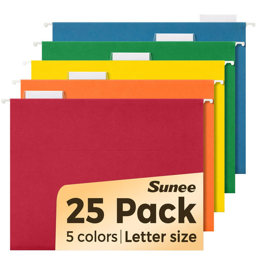 SUNEE Hanging File Folders Assorted Colors, 25 Pack File Folders Letter Size with 1/5-cut Tabs, Stay Organized for Your Home and Office Bulk File and Documents