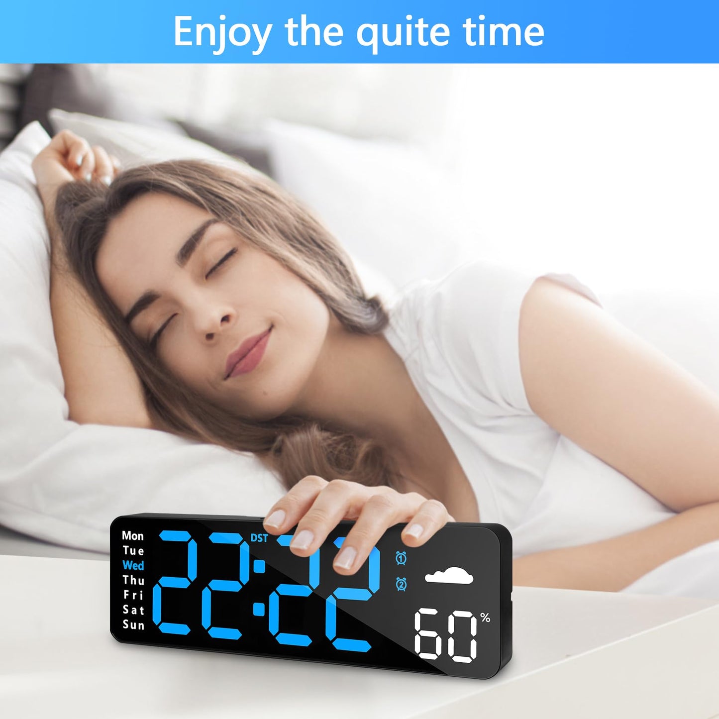 Digital Wall Clock with Remote Control, Large Display Plug in LED Digital Alarm Clocks with 12/24Hr, Date, Week, DST, Timing, Countdown, Temperature for Living Room, Bedroom, Office Wall Decor (Blue)
