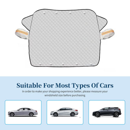 ICWEIMEI Car Windshield Snow Cover, 4-Layer Protection for Snow, Ice, Frost, Sunlight, Large Magnetic Car Windshield Cover with Side Mirror Protector Fit for Large Cars, SUV, Truck, Van in All Weather