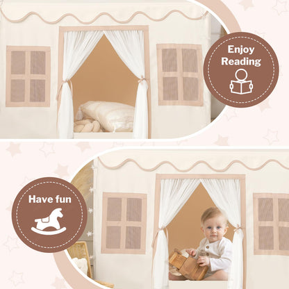 Senodeer Kids Play Tent Indoor: with Mat, Tassel Garland, Star Lights - Girl Tent Indoor Playhouse for Kids Toys for Boy Girl Birthday Gift
