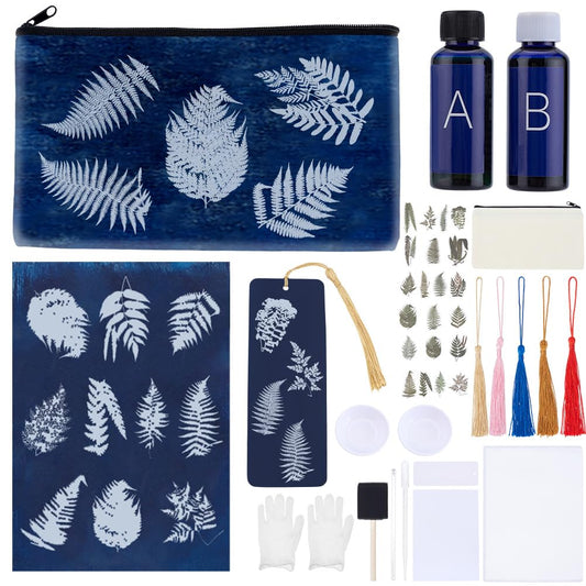 WEBEEDY DIY Cyanotype Kit with 2 Canvas Bag, 10 A5 Paper, 10 Bookmarks for Cyanotype Print, DIY Solar Printing Kit Include Component Sensitizer, Tools for Blueprints Outdoor Nature Craft,11.7x8.3 inch