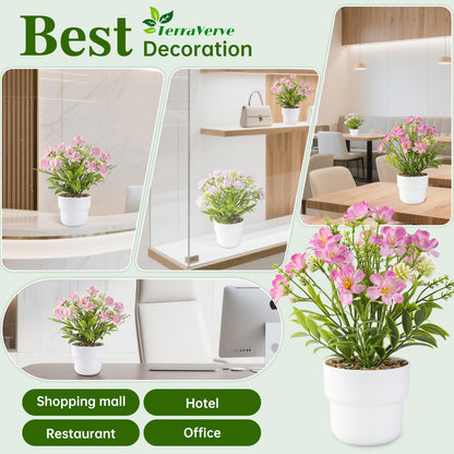 TerraVerve 3-Piece Artificial Table Plant ， Lifelike Indoor Plants for Home, Office, Bedroom, Bathroom Decor ，Rustic Farmhouse Style mini Potted plantsry