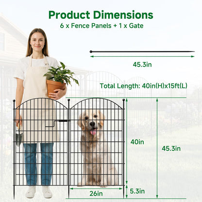 SUNYRISY Metal Garden Fence Animal Barrier with Gate, 13 Panels 40 in (H) X 28 ft(L) No Dig Dog Pet Fence Outdoor for Yard, Temporary Fencing for Outside Garden Border
