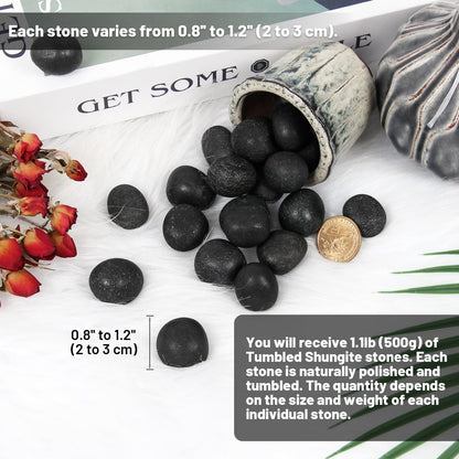 Orientrea 1.1lb Bulk Tumbled Shungite Stones- Polished Natural Shungite Crystal for Water Use, Crystal Healing, Reiki, Wicca, Massage & Home Décor