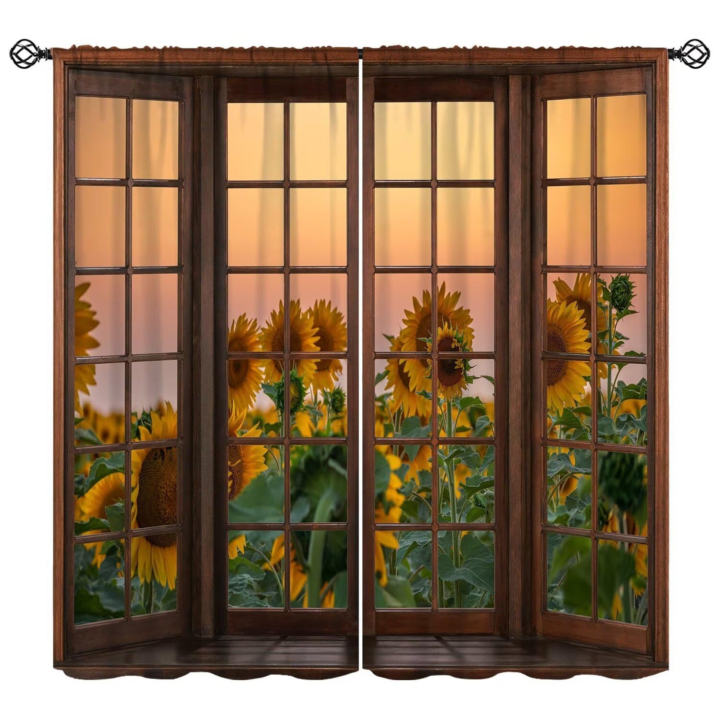 FAOTELY Beautiful Sunflower Landscape Curtains Rustic Vintage Sunflower Sunsets Sunrises Scenery Blackout Window Drapes for Bedroom Living Room Kitchen Cafe （W26xL84 Inch） x2 Panels