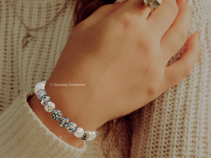 Amazing Gemstone Crystal Bracelet for Women Men's Gifts - Protection Healing Crystal Bracelet - 8mm Gemstone Beaded Stretchable Bracelet Pulseras Para Hombres Mujer Stocking Stuffers Mothers Day Gift (Dragon Vein Agate)