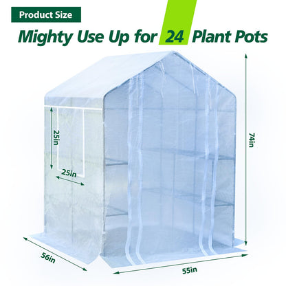 Solayis 56"×55"×74" Walk-in Garden Greenhouse | Thickened PE Cover & Heavy Duty Steel Frame | 3 Tiers 4 Shelves, Mesh Door & Windows | Portable for Indoor Outdoor Use (White)
