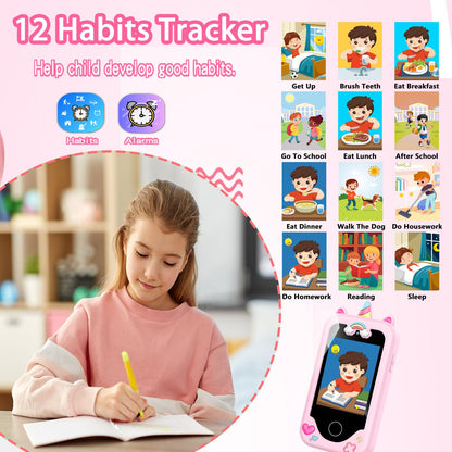 Kids Smart Phone with Dual Camera, Game & Music Player, Toddler Learning Play Toy Cell Phone, Gifts for Girls, Christmas, Birthday, Age 3-10, Light Pink