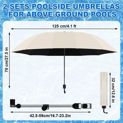 2 Pack Pool Canopy Shade for Above Ground, 50" Chair Umbrella with Clamp Adjustable, Portable UPF 50+ UV Protection Outdoor Umbrella for Patio/Backyard/Beach/Camp Trolley/Strollers/Golf Carts (Beige)
