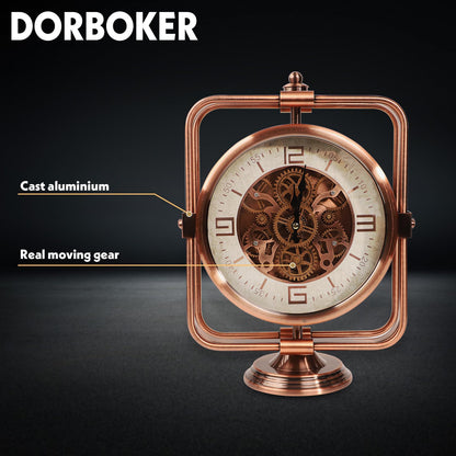 DORBOKER Moving Gears Desk Clock, Mantle Clock, Industrial Steampunk Art Decorative Clocks for Living Room Farmhouse Offcie, Christams Gifts Ideas for Father Boss Senior Friend (11inch-Red Copper)